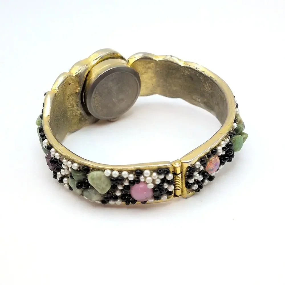 Vintage Norman Hidden Dial Beaded Clamper Bracelet Watch *As Is - Non Working